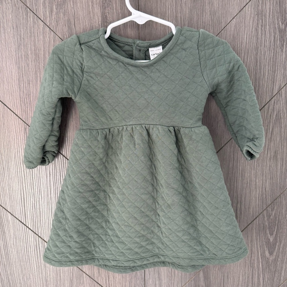 Carter’s Baby Girl Green Quilted Long Sleeve Dress